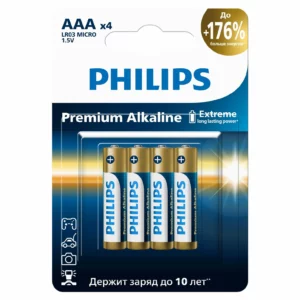 Батарейки Philips LR03M4B/51 ААА алкалиновые 1,5v 4 шт. LR03-4BL Premium