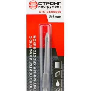 Сверло по плитке и стеклу 6мм 1/4 Strong (2 резца)